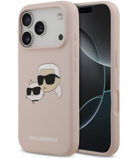 Rožinis dėklas Apple iPhone 17 Pro telefonui "Karl Lagerfeld Liquid Silicone Double Heads MagSafe Case"