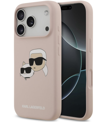 Rožinis dėklas Apple iPhone 17 Pro telefonui "Karl Lagerfeld Liquid Silicone Double Heads MagSafe Case"