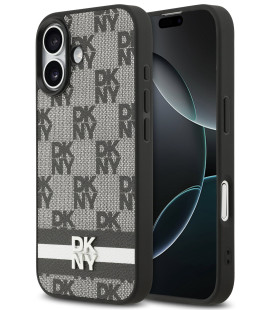Juodas dėklas Apple iPhone 17 telefonui "DKNY PU Leather Checkered Pattern and Stripe Case"