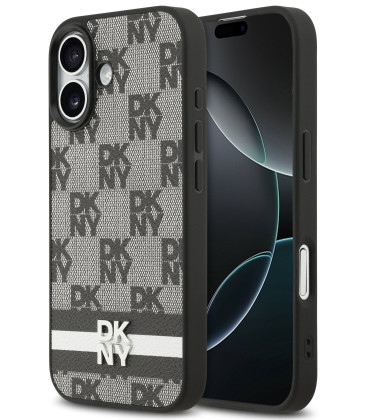 Juodas dėklas Apple iPhone 17 telefonui "DKNY PU Leather Checkered Pattern and Stripe Case"