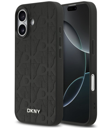 Juodas dėklas Apple iPhone 17 telefonui "DKNY PU Leather Grid Pattern Magsafe Case"