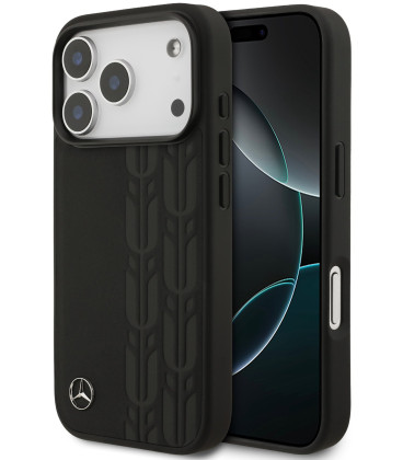 Juodas dėklas Apple iPhone 17 Pro telefonui "Mercedes Leather Lauer Leaves MagSafe Case"