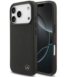 Juodas dėklas Apple iPhone 17 Pro telefonui "Mercedes Large Leather Lauer Leaves MagSafe Case"