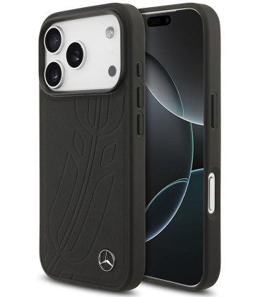 Juodas dėklas Apple iPhone 17 Pro telefonui "Mercedes Large Leather Lauer Leaves MagSafe Case"