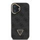 Juodas dėklas Apple iPhone 16 telefonui "Guess PU 4G Strass Triangle Logo Stand Camera Frame MagSafe Case"
