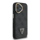 Juodas dėklas Apple iPhone 16 telefonui "Guess PU 4G Strass Triangle Logo Stand Camera Frame MagSafe Case"