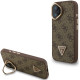 Rudas dėklas Apple iPhone 16 telefonui "Guess PU 4G Strass Triangle Logo Stand Camera Frame MagSafe Case"