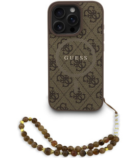 Rudas dėklas Apple iPhone 16 Pro telefonui "Guess PU Leather 4G Colored Ring Strap MagSafe Case"