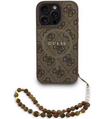 Rudas dėklas Apple iPhone 16 Pro telefonui "Guess PU Leather 4G Colored Ring Strap MagSafe Case"