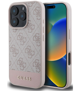 Rožinis dėklas Apple iPhone 16 Pro Max telefonui "Guess PU 4G Stripe Case"