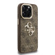 Rudas dėklas Apple iPhone 15 Pro telefonui "Guess PU 4G Metal Logo Stand Camera Frame Case"