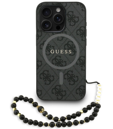 Juodas dėklas Apple iPhone 15 Pro telefonui "Guess PU Leather 4G Colored Ring Strap MagSafe Case"