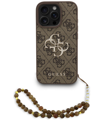 Rudas dėklas Apple iPhone 16 Pro Max telefonui "Guess PU 4G Metal Logo Strap Case"