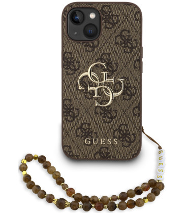 Rudas dėklas Apple iPhone 15 telefonui "Guess PU 4G Metal Logo Strap Case"