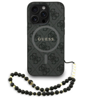 Juodas dėklas Apple iPhone 15 Pro Max telefonui "Guess PU Leather 4G Colored Ring Strap MagSafe Case"