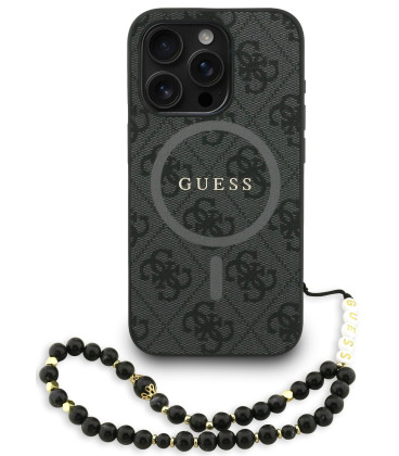 Juodas dėklas Apple iPhone 15 Pro Max telefonui "Guess PU Leather 4G Colored Ring Strap MagSafe Case"