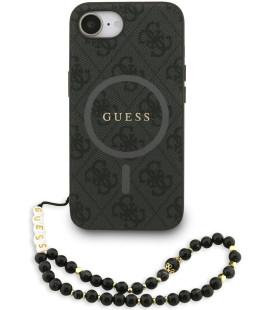 Juodas dėklas Apple iPhone 16E / 17E telefonui "Guess PU Leather 4G Colored Ring Strap MagSafe Case"