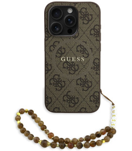 Rudas dėklas Apple iPhone 15 Pro telefonui "Guess PU Leather 4G Colored Ring Strap MagSafe Case"
