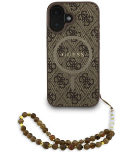 Rudas dėklas Apple iPhone 16 telefonui "Guess PU Leather 4G Colored Ring Strap MagSafe Case"