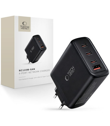 Juodas 1xUSB-A + 3xUSB-C PD120W / QC3.0 pakrovėjas "Tech-Protect NC120W-GAN 4-Port"