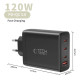 Juodas 1xUSB-A + 3xUSB-C PD120W / QC3.0 pakrovėjas "Tech-Protect NC120W-GAN 4-Port"