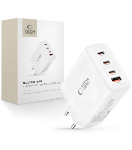 Baltas 1xUSB-A + 3xUSB-C PD120W / QC3.0 pakrovėjas "Tech-Protect NC120W-GAN 4-Port"