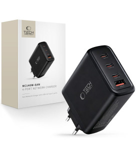Juodas 1xUSB-A + 3xUSB-C PD140W / QC3.0 pakrovėjas "Tech-Protect NC140W-GAN 4-Port"
