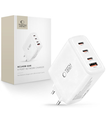 Baltas 1xUSB-A + 3xUSB-C PD140W / QC3.0 pakrovėjas "Tech-Protect NC140W-GAN 4-Port"