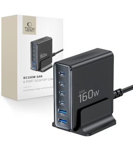 Juodas 2xUSB-A + 4xUSB-C PD160W / QC3.0 pakrovėjas "Tech-Protect DC160W-GAN 6-Port Desktop"
