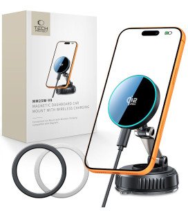 Juodas automobilinis magnetinis telefono laikiklis su 25W belaidžiu krovimu "Tech-Protect MM25W-V8 QI2.2 Dash & Vent"