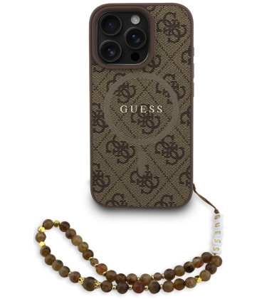 Rudas dėklas Apple iPhone 16 Pro Max telefonui "Guess PU Leather 4G Colored Ring Strap MagSafe Case"