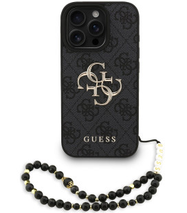 Juodas dėklas Apple iPhone 16 Pro Max telefonui "Guess PU 4G Metal Logo Strap Case"