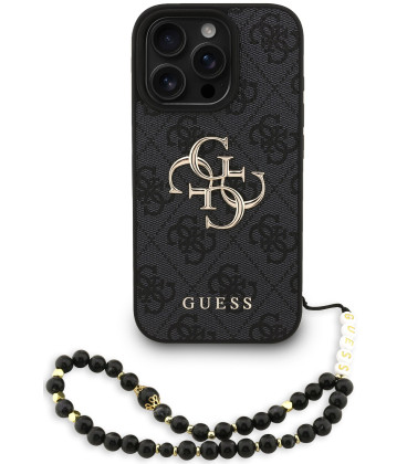 Juodas dėklas Apple iPhone 16 Pro Max telefonui "Guess PU 4G Metal Logo Strap Case"