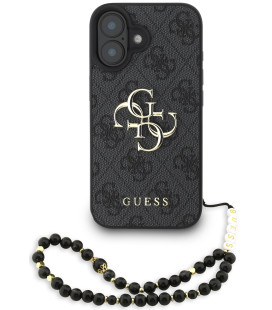 Juodas dėklas Apple iPhone 16 telefonui "Guess PU 4G Metal Logo Strap Case"