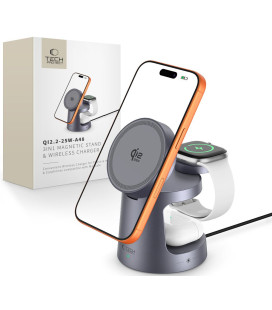 Pilkas belaidis 25W pakrovėjas - stovas "Tech-Protect QI2.2-25W-A48 3in1 Magnetic Magsafe"
