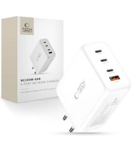 Baltas 1xUSB-A + 3xUSB-C PD200W / QC3.0 pakrovėjas "Tech-Protect NC200W-GAN 4-Port"