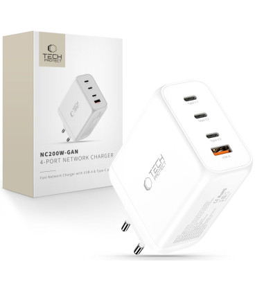 Baltas 1xUSB-A + 3xUSB-C PD200W / QC3.0 pakrovėjas "Tech-Protect NC200W-GAN 4-Port"