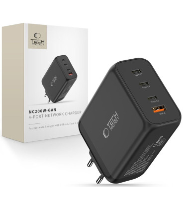Juodas 1xUSB-A + 3xUSB-C PD200W / QC3.0 pakrovėjas "Tech-Protect NC200W-GAN 4-Port"