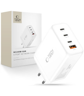 Baltas 1xUSB-A + 3xUSB-C PD240W / QC3.0 pakrovėjas "Tech-Protect NC240W-GAN 4-Port"