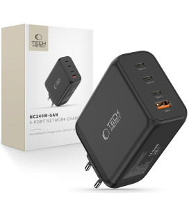 Juodas 1xUSB-A + 3xUSB-C PD240W / QC3.0 pakrovėjas "Tech-Protect NC240W-GAN 4-Port"