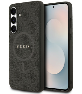 Juodas dėklas Samsung Galaxy S25 FE telefonui "Guess PU Leather 4G Colored Ring MagSafe Case"