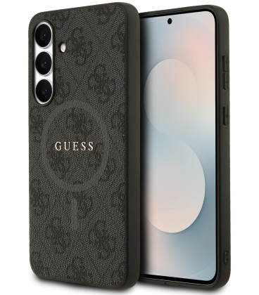 Juodas dėklas Samsung Galaxy S25 FE telefonui "Guess PU Leather 4G Colored Ring MagSafe Case"