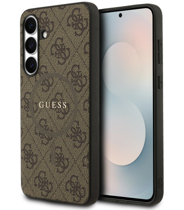 Rudas dėklas Samsung Galaxy S25 FE telefonui "Guess PU Leather 4G Colored Ring MagSafe Case"