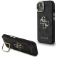 Juodas dėklas Apple iPhone 15 telefonui "Guess PU 4G Metal Logo Stand Camera Frame Case"