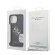 Juodas dėklas Apple iPhone 15 telefonui "Guess PU 4G Metal Logo Stand Camera Frame Case"