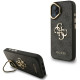 Juodas dėklas Apple iPhone 16 telefonui "Guess PU 4G Metal Logo Stand Camera Frame Case"
