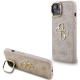 Rožinis dėklas Apple iPhone 15 telefonui "Guess PU 4G Metal Logo Stand Camera Frame Case"