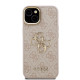 Rožinis dėklas Apple iPhone 15 telefonui "Guess PU 4G Metal Logo Stand Camera Frame Case"