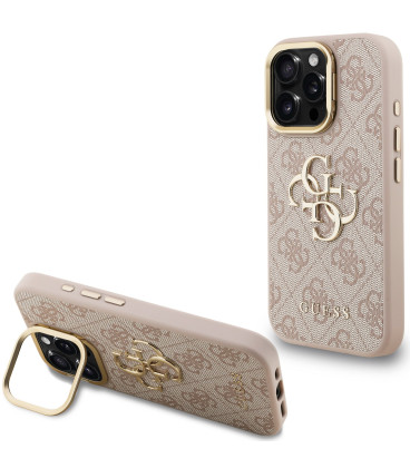 Rožinis dėklas Apple iPhone 15 Pro Max telefonui "Guess PU 4G Metal Logo Stand Camera Frame Case"