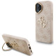 Rožinis dėklas Apple iPhone 16 telefonui "Guess PU 4G Metal Logo Stand Camera Frame Case"